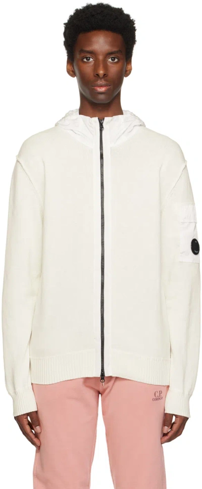 C.p. Company Lens-detail Zip-up Hoodie In 103 Gauze White
