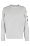 C.p. Company Long-sleeve Crewneck Shirt With Zippered Pocket Detail In White