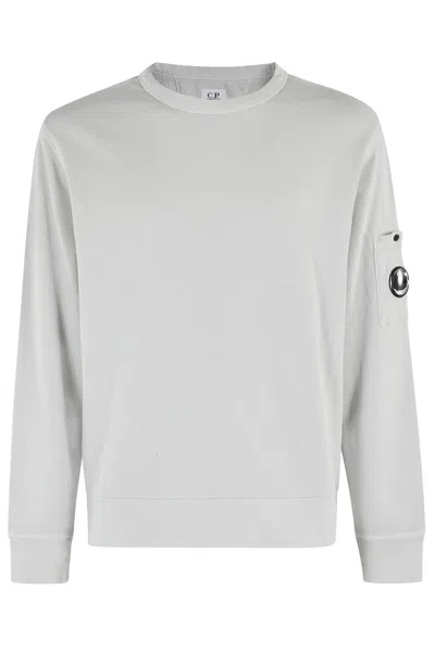 C.p. Company Long-sleeve Crewneck Shirt With Zippered Pocket Detail In White