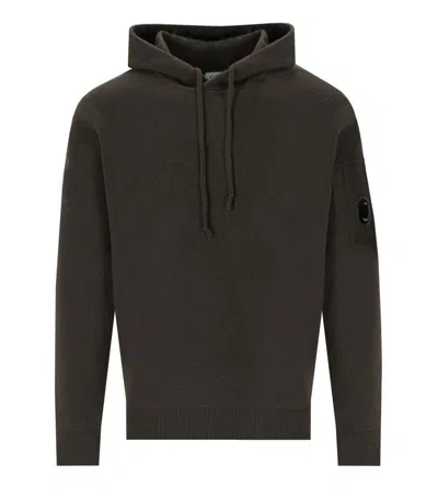 C.p. Company Olive Green Hooded Jumper In Black