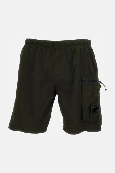 C.p. Company Olive Green Swimwear Shorts In Black