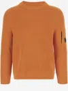 C.p. Company Contemporary Cotton Blend Sweatshirt With Ribbed Knitting And Logo Detail In Orange