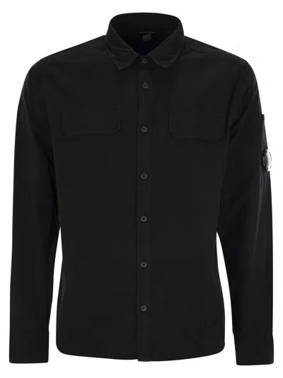 C.p. Company Cp Company Organic Gabardine Buttoned Lens Shirt In Black