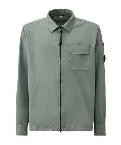 C.p. Company Organic Gabardine Full Zip Overshirt In Stormy Weather-blue
