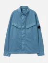C.p. Company Organic Gabardine Lens Zipped Overshirt In Blue
