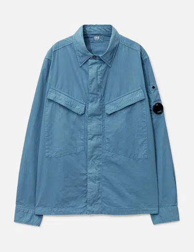 C.p. Company Organic Gabardine Lens Zipped Overshirt In Blue