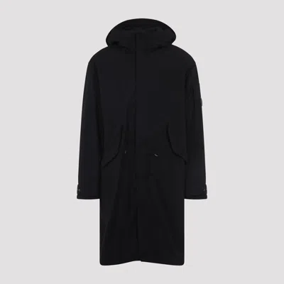 C.p. Company Long Jacket With Adjustable Cuffs And Hood In Black