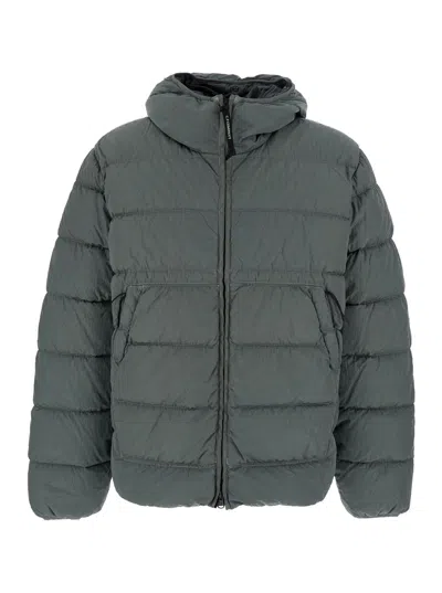 C.P. COMPANY C.P. COMPANY MEN GREY DOWN JACKET WITH FIXED HOOD WITH GOOGLES DETAIL IN TECH FABRIC MAN