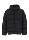 C.p. Company Men Black Down Jacket With Fixed Hood With Googles Detail In Tech Fabric Man