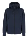 C.p. Company Blue Jacket With Drawstring Hood And Decorative Googles In Black