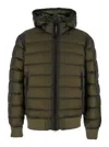 C.p. Company Men Green Down Jacket With Fixed Hood And Goggle Detail In Tech Fabric Man In Green