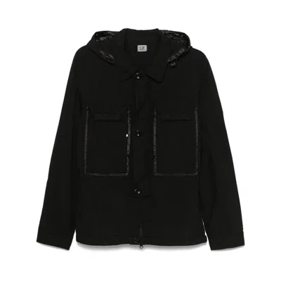 C.p. Company Goggle Overshirt In Flatt Nylon In Black