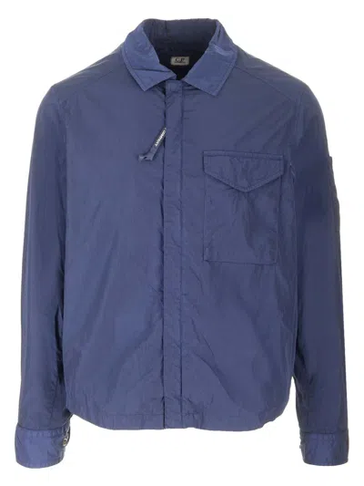 C.p. Company Overshirt In Chrome-r Recycled Nylon Jackets Blue