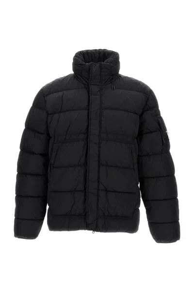 C.p. Company Oversized Zip-front Rain Jacket With Quilted Texture In Black