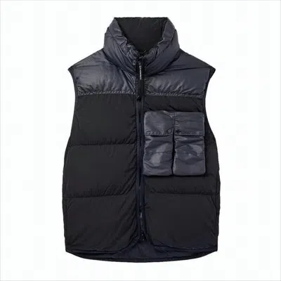 C.p. Company Padded Utility Vest With High Collar And Zipper Closure In Black