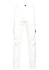 C.p. Company White Cargo Pants With Lens Motif On The Leg In Cotton Man In White