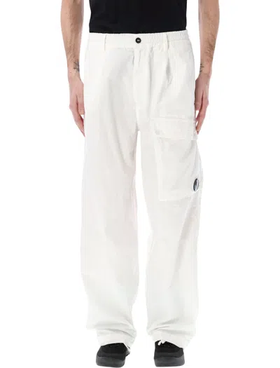 C.p. Company Cargo Trousers Microreps Fabric Back And Side Pockets In White