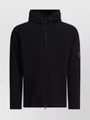 C.p. Company Signature Lens Zip-up Cardigan With Hood In Black