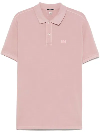 C.p. Company Pink Polo In Cotton With Embroidered Logo