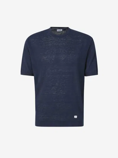 C.p. Company Plain Linen T-shirt In Midnight Blue