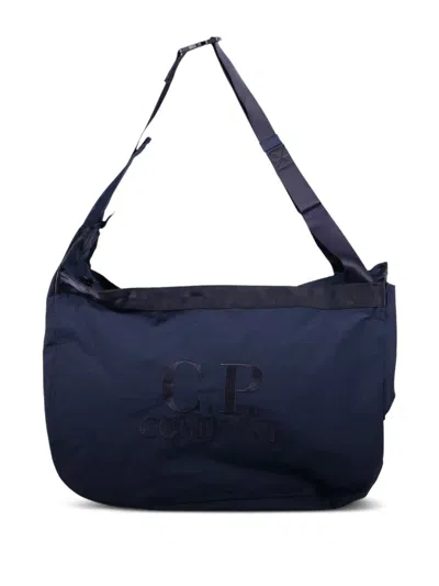 C.p. Company Plain Paper Touch Logo-embroidered Shoulder Bag In Blue