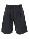 C.p. Company Blue Bermuda Pants With Elastic Waist And Logo Patch On The Rear In Linen Man