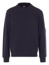C.p. Company Brushed And Emerized Diagonal Fleece Lens Crew Nec In Blue