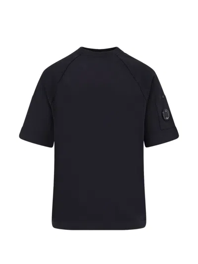C.p. Company Black Crewneck T-shirt With Google Plaque On The Sleeve In Cotton Man In Brown