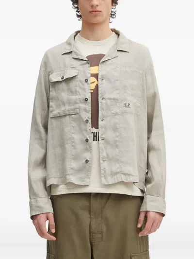 C.p. Company Pocket Linen Shirt In Gray