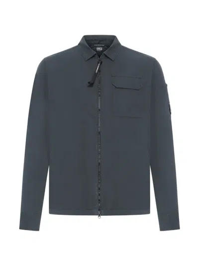 C.p. Company C. P. Company Organic Gabardine Zipped Lens Overshirt In Blue