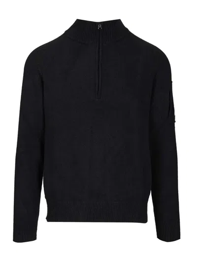 C.p. Company Polo Collar In Fleece Knit Knitwear Blue In Black