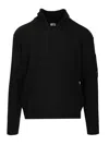 C.p. Company Polo Collar In Lambswool Grs Knitwear Black In Black