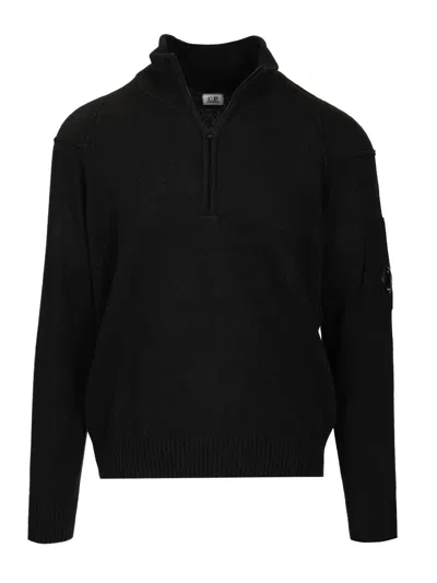 C.p. Company Polo Collar In Lambswool Grs Knitwear Black