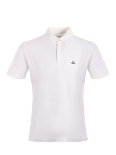 C.p. Company Polo In Stretch Piqu? In Bianco Latte
