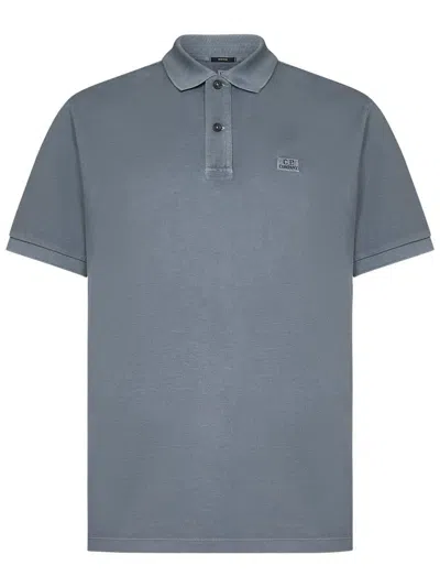 C.p. Company Classic Grey Polo Shirt With Button Placket In Blue