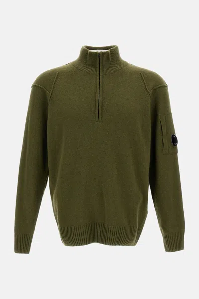 C.p. Company Polo Shirt With Lamb Wool Collar In Green
