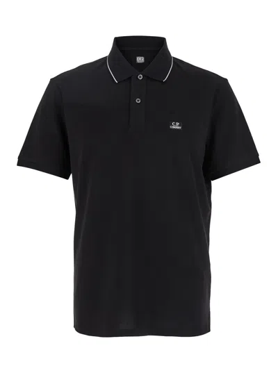 C.p. Company Blue Polo Shirt With Classic Collar With Contrsting Detail And Logo Patch On The Front In Cotton Ble