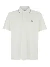 C.p. Company White Polo Shirt With Classic Collar With Contrsting Detail And Logo On The Front In White