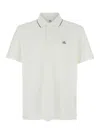 C.p. Company White Polo Shirt With Classic Collar With Contrsting Detail And Logo On The Front In White