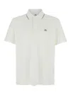 C.p. Company White Polo Shirt With Classic Collar With Contrsting Detail And Logo On The Front In White