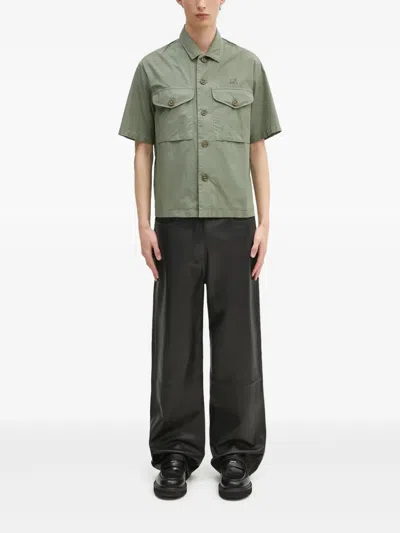 C.p. Company Popeline Double-pocket Short-sleeve Shirt In Green