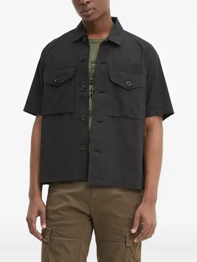 C.p. Company Popeline Pocket Short-sleeve Shirt In Black