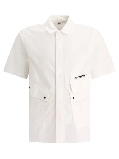C.p. Company Poplin Shirt With Pockets In White