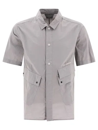 C.p. Company Poplin Shirt With Pockets In Grey