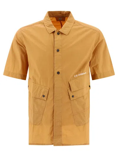 C.p. Company Poplin Shirt With Pockets In Orange