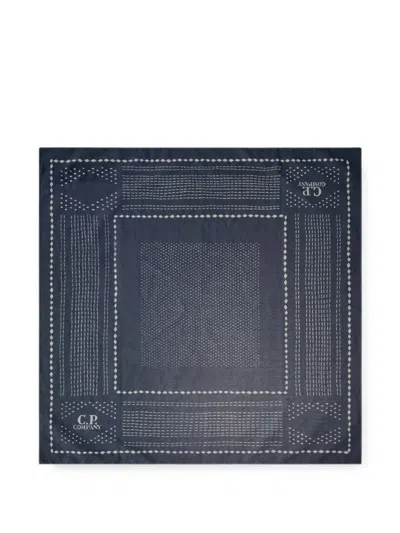 C.p. Company Printed Muslin Logo Bandana In Blue