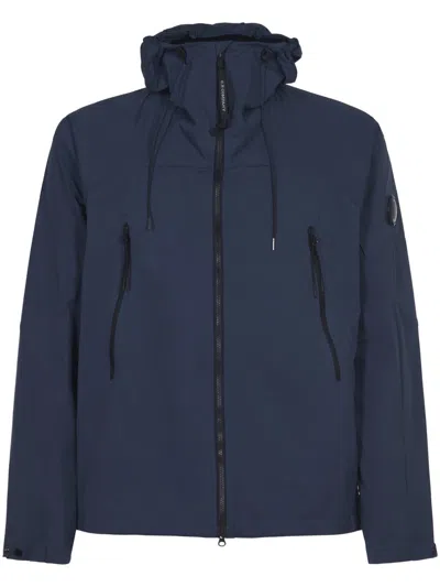 C.p. Company Minimalist Blue Polyester Jacket With Zippered Pockets