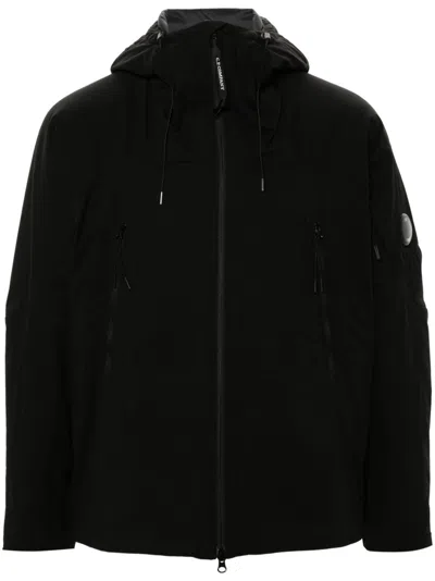 C.p. Company Sweatshirts Hooded Open In Diagonal Raised Fleece Clothing In Black