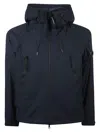 C.p. Company Blue Jacket With Drawstring Hood And Decorative Googles In Blue