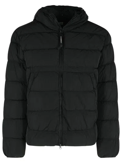 C.p. Company Puffy Black Down Jacket With Integrated Hood And Glasses